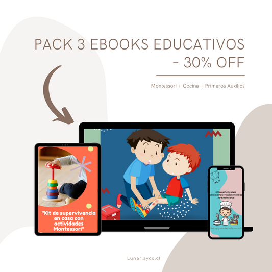 Pack 3 Ebooks Educativos: Montessori + Cocina + Primeros Auxilios (30% OFF)
